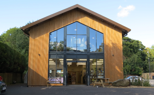 A generic modern looking wood panelled building